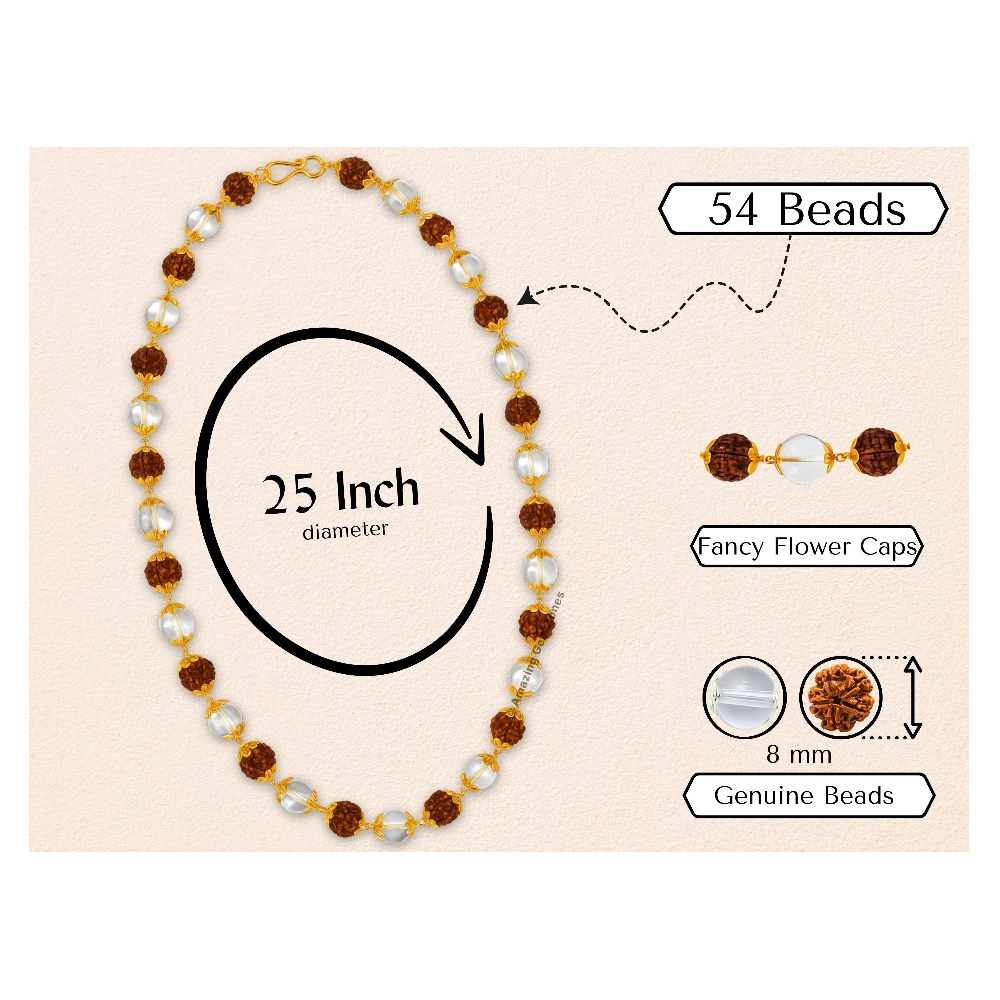 Rudraksha and Sphatik Mala Necklace (Gold Chain)