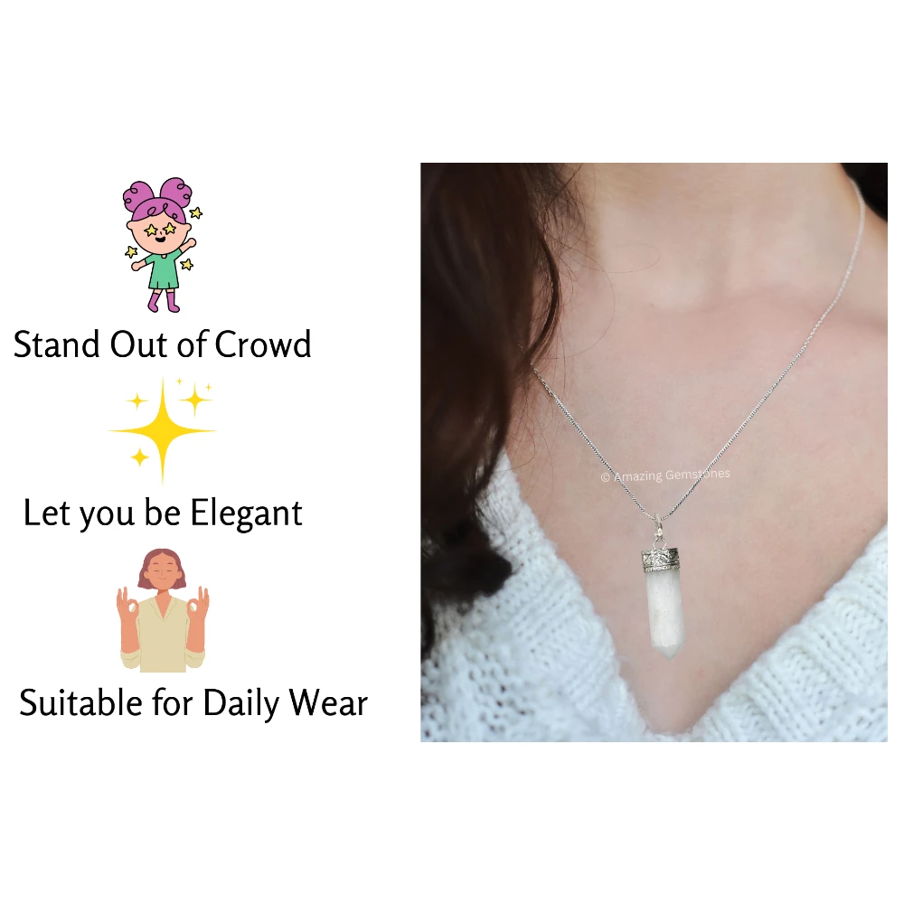 Snow White Quartz Necklace - Pencil Point (Silver)