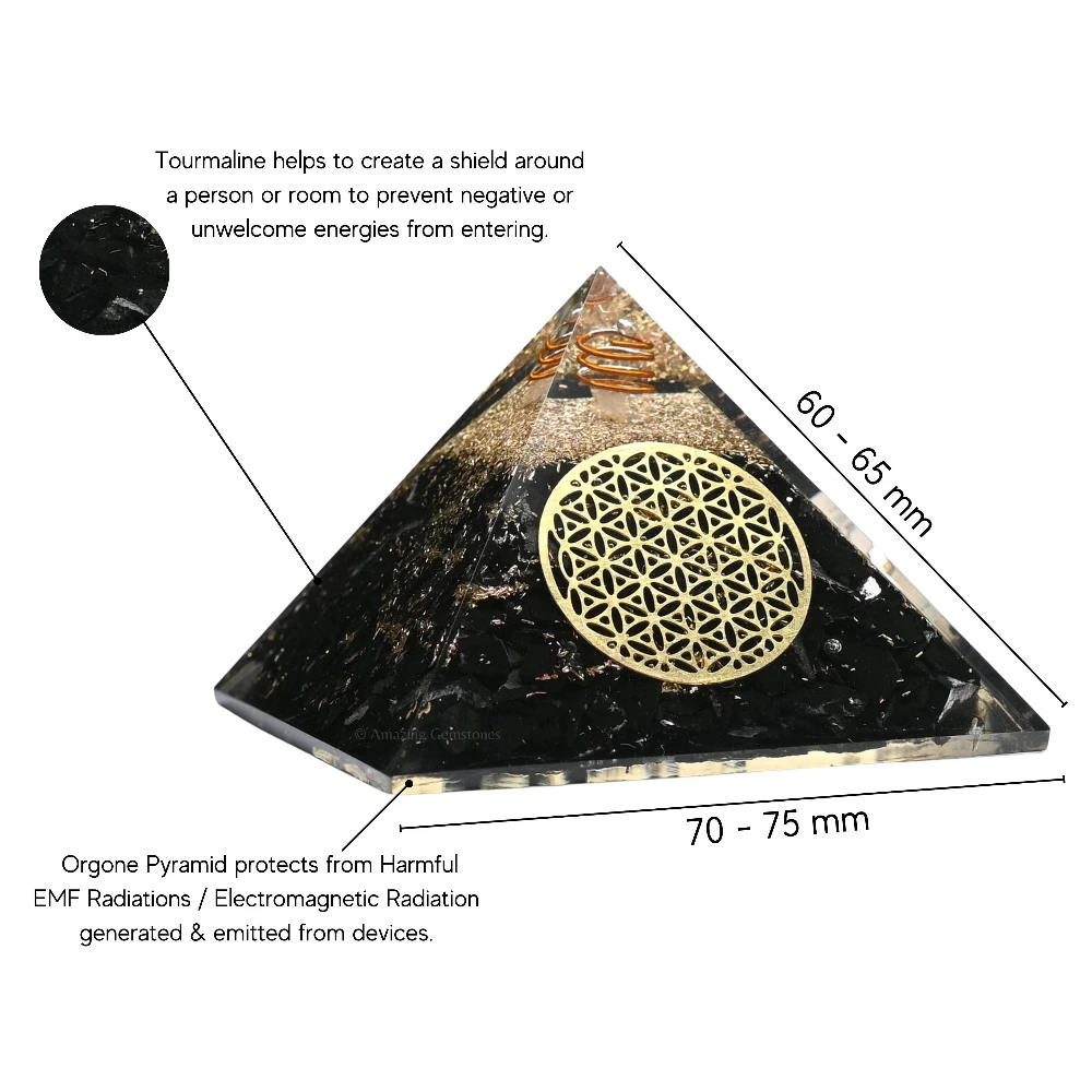 Black Tourmaline Orgone Pyramid - Flower of Life