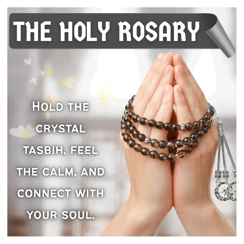 Smoky Quartz Crystal Tasbeeh Sibha Prayer Beads (Silver)