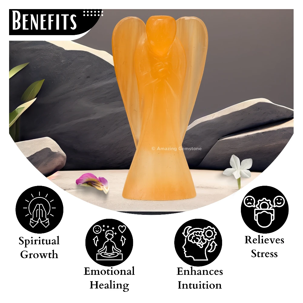 Orange Selenite Angel Figurine (4 Inch)