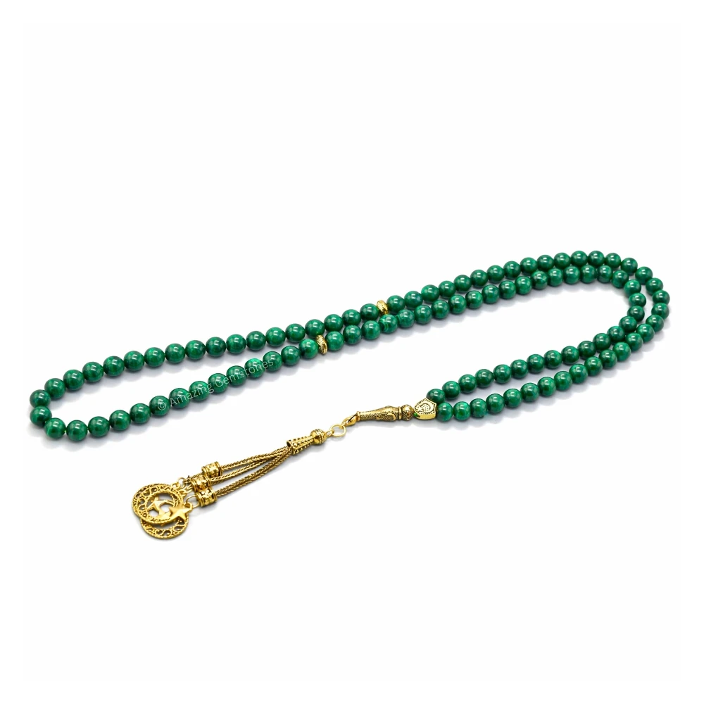 Malachite Crystal Tasbeeh Sibha Prayer Beads (Gold)