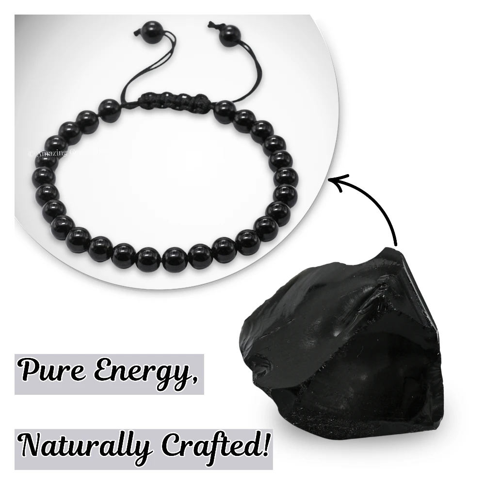 Black Obsidian Healing Crystal Bracelets - 6mm Beads (Adjustable)