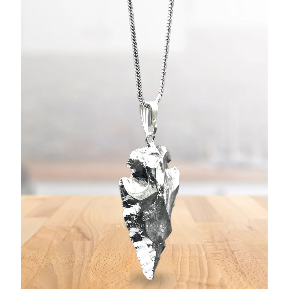 Coated Fancy Jasper Arrowhead Pendant - Silver Plated