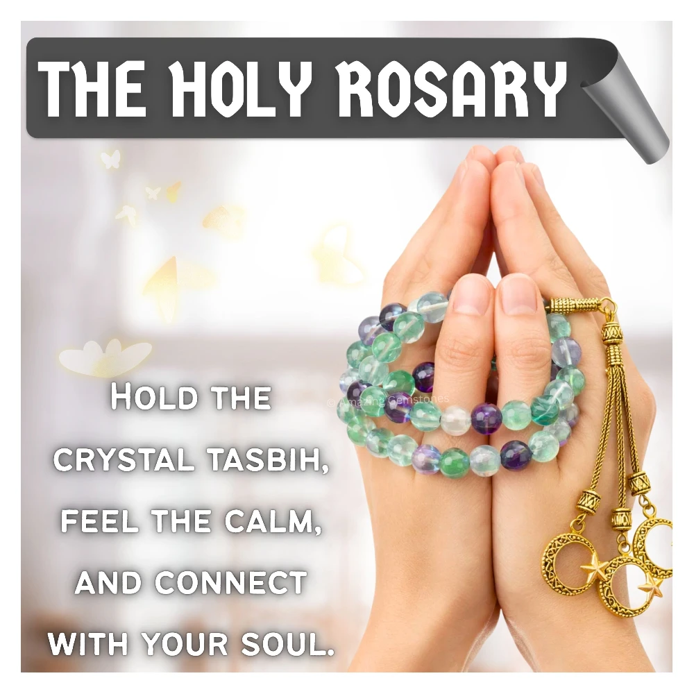Multi Fluorite Crystal Tasbeeh Sibha Prayer Beads (Gold)