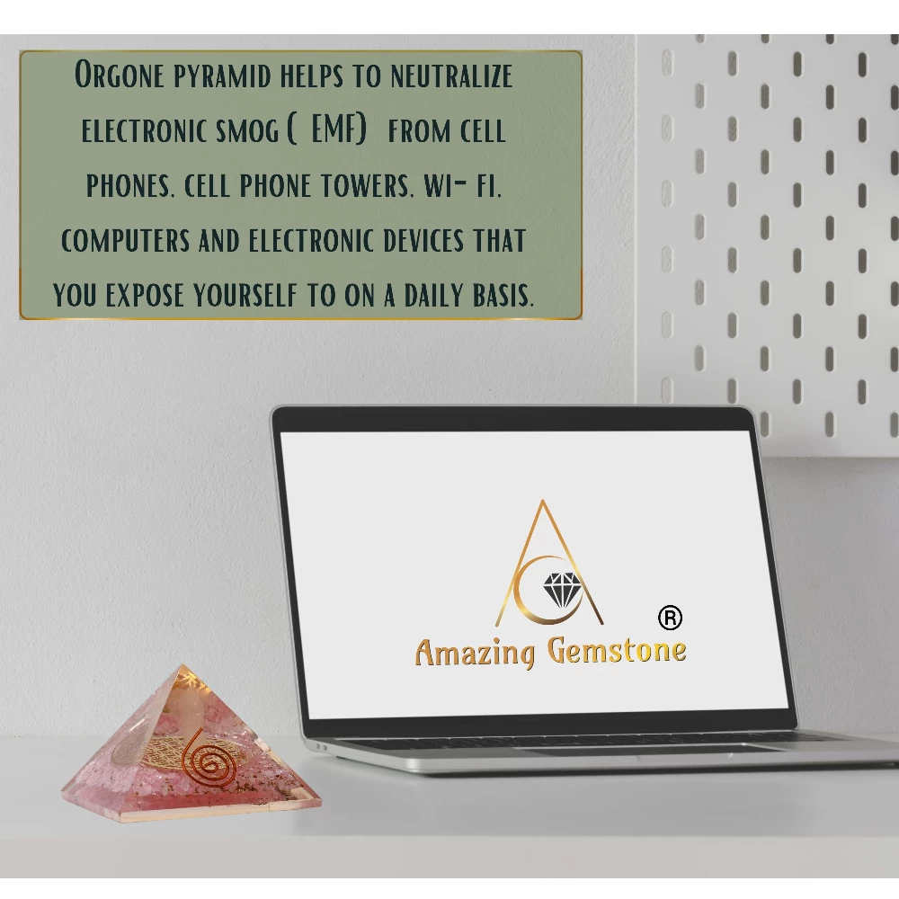 Rose Quartz Orgone Pyramid - Flower of Life with Angel