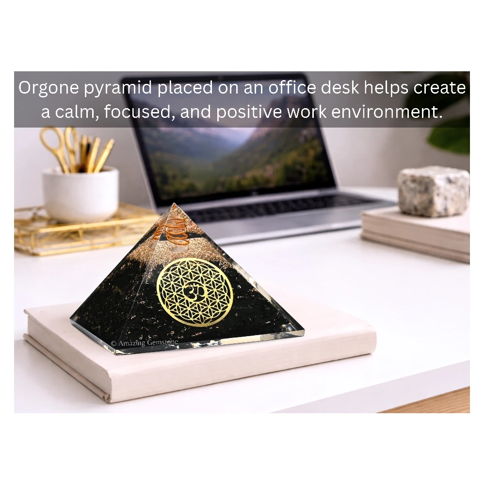 Black Tourmaline Orgone Pyramid - OM Flower of Life