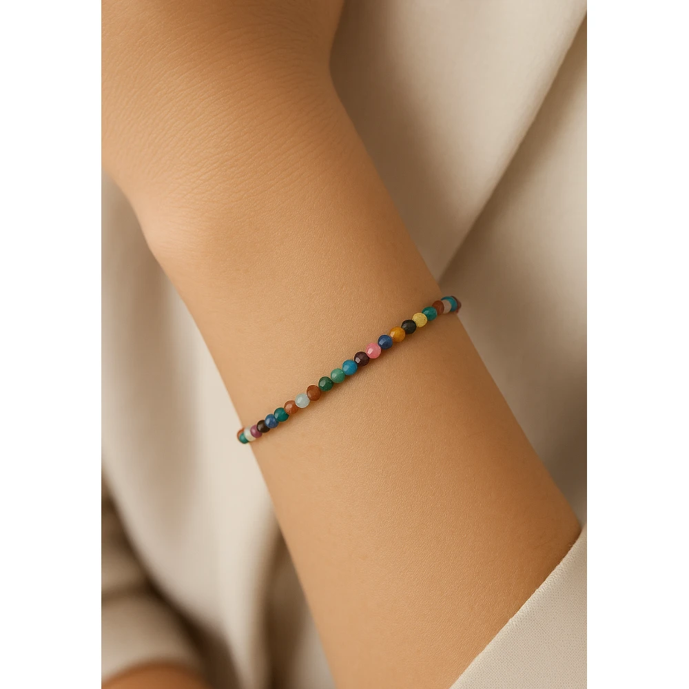 Mix Disco Crystal Bracelet - 2mm Faceted Bead (Silver)
