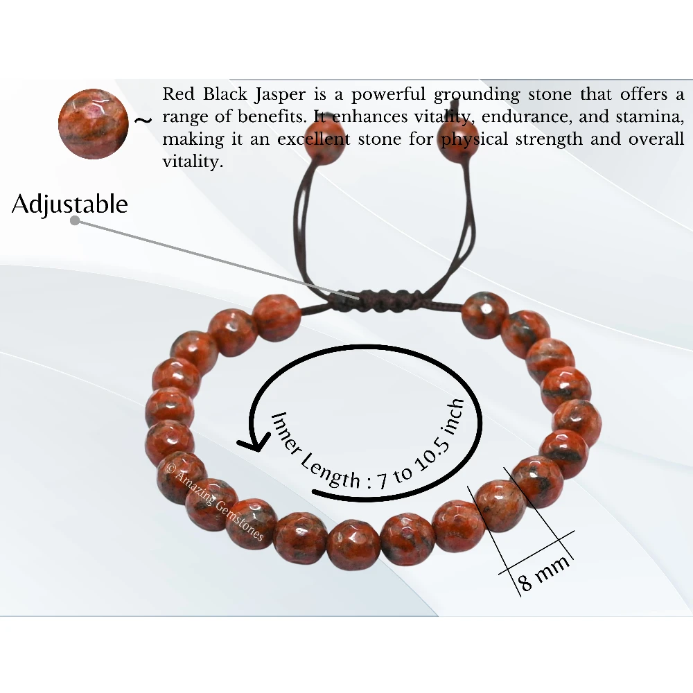 Red Black Jasper Bracelet (Faceted-Adjustable)