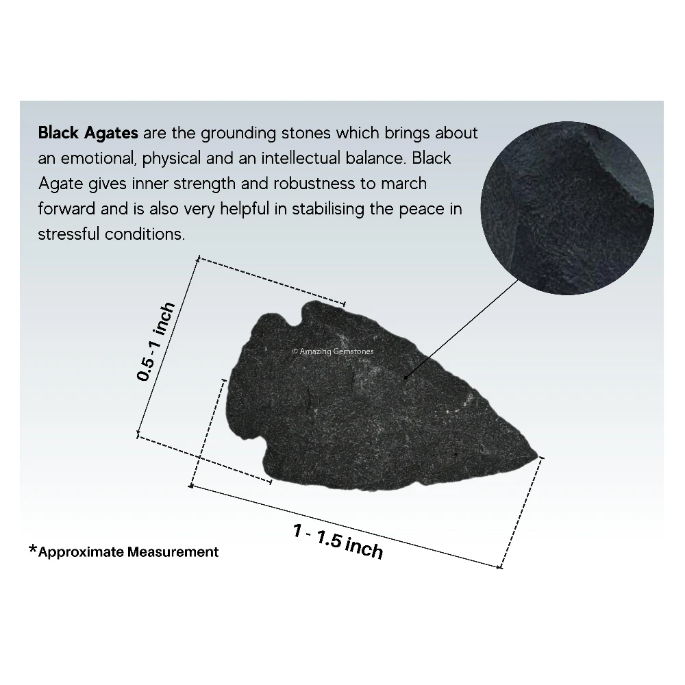 Black Agate Crystal Arrowhead - 1" to 1.5" (5 Pieces)