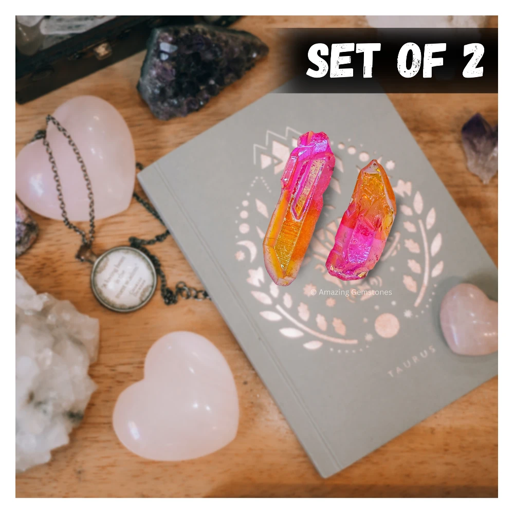 Rose Tangerine Aura Quartz Raw Crystal Points (2 Pieces)