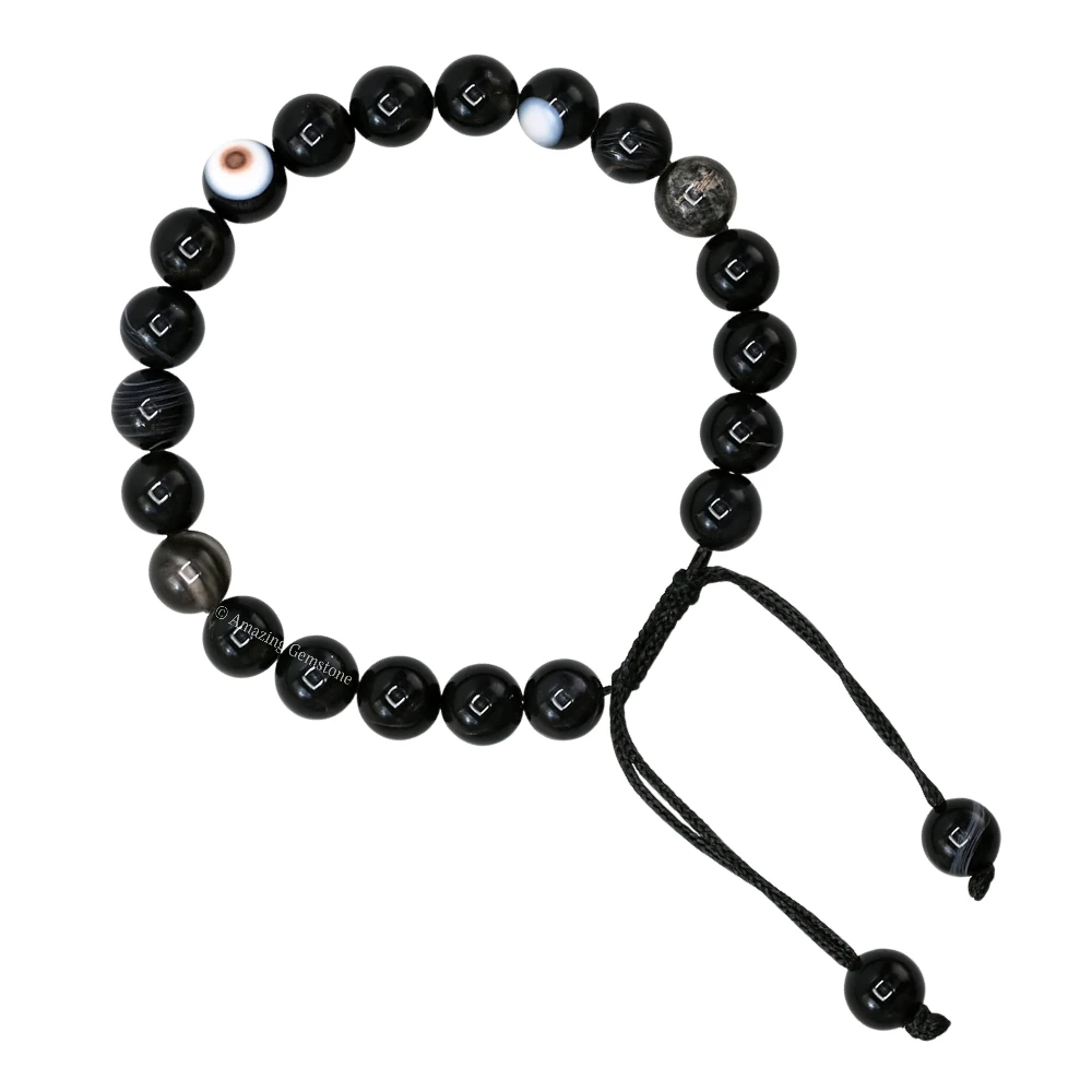 Black Banded Agate Bracelet (Adjustable)