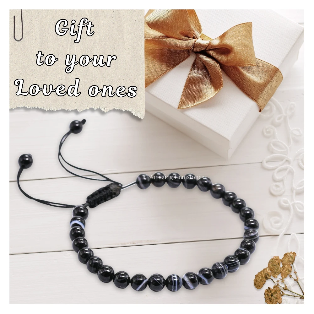 Black Banded Healing Crystal Bracelets - 6mm Beads (Adjustable)