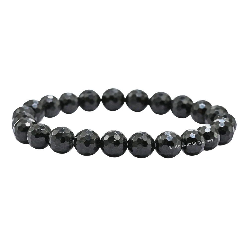 Black Tourmaline Bracelet (Faceted-Stretchable)