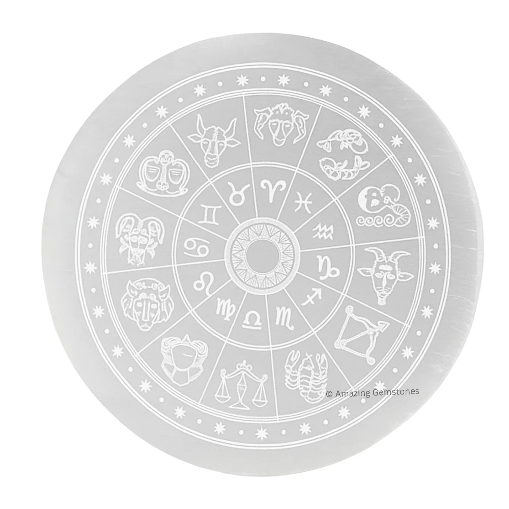 Selenite Charging Plate - Zodiac Sign (3 Inch)