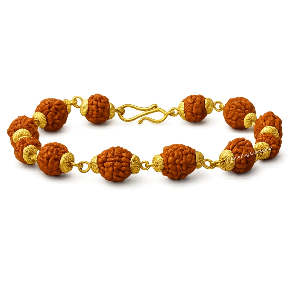 8mm Rudraksha Bracelet (Gold Chain)