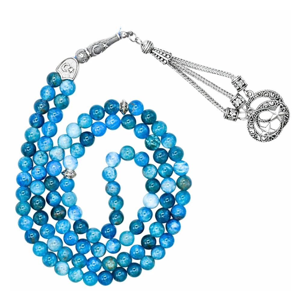 Apatite Crystal Tasbeeh Sibha Prayer Beads (Silver)