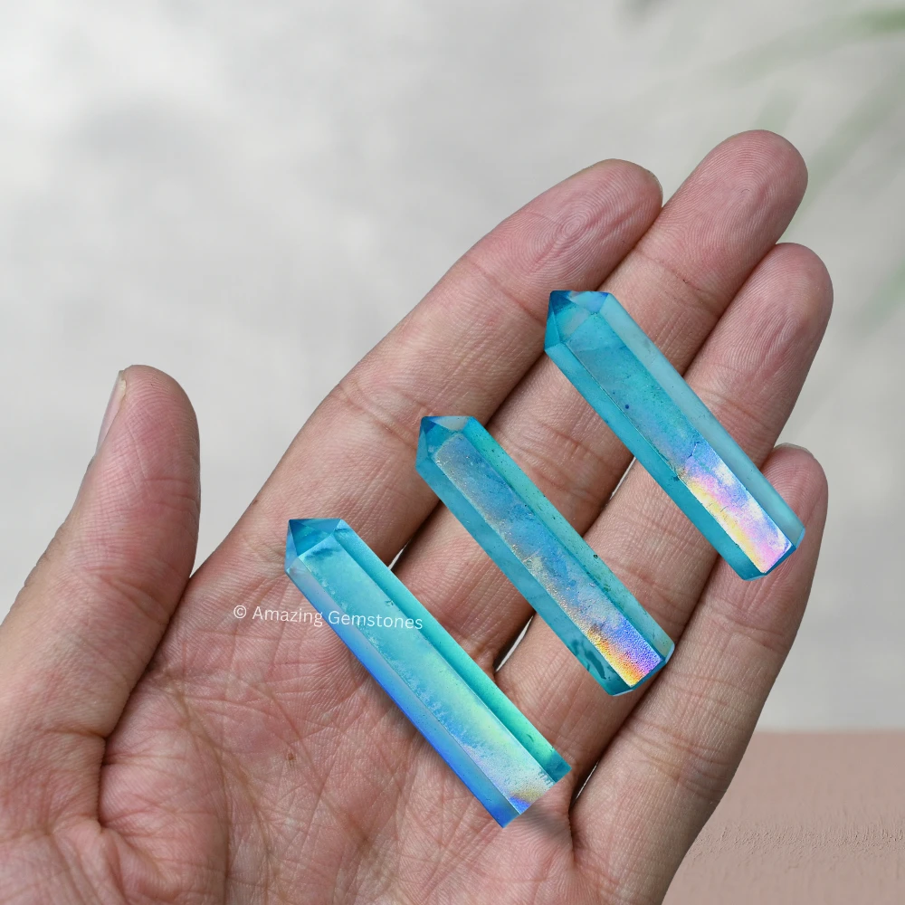 Aqua Aura Quartz Pencil Points (Set of 3)