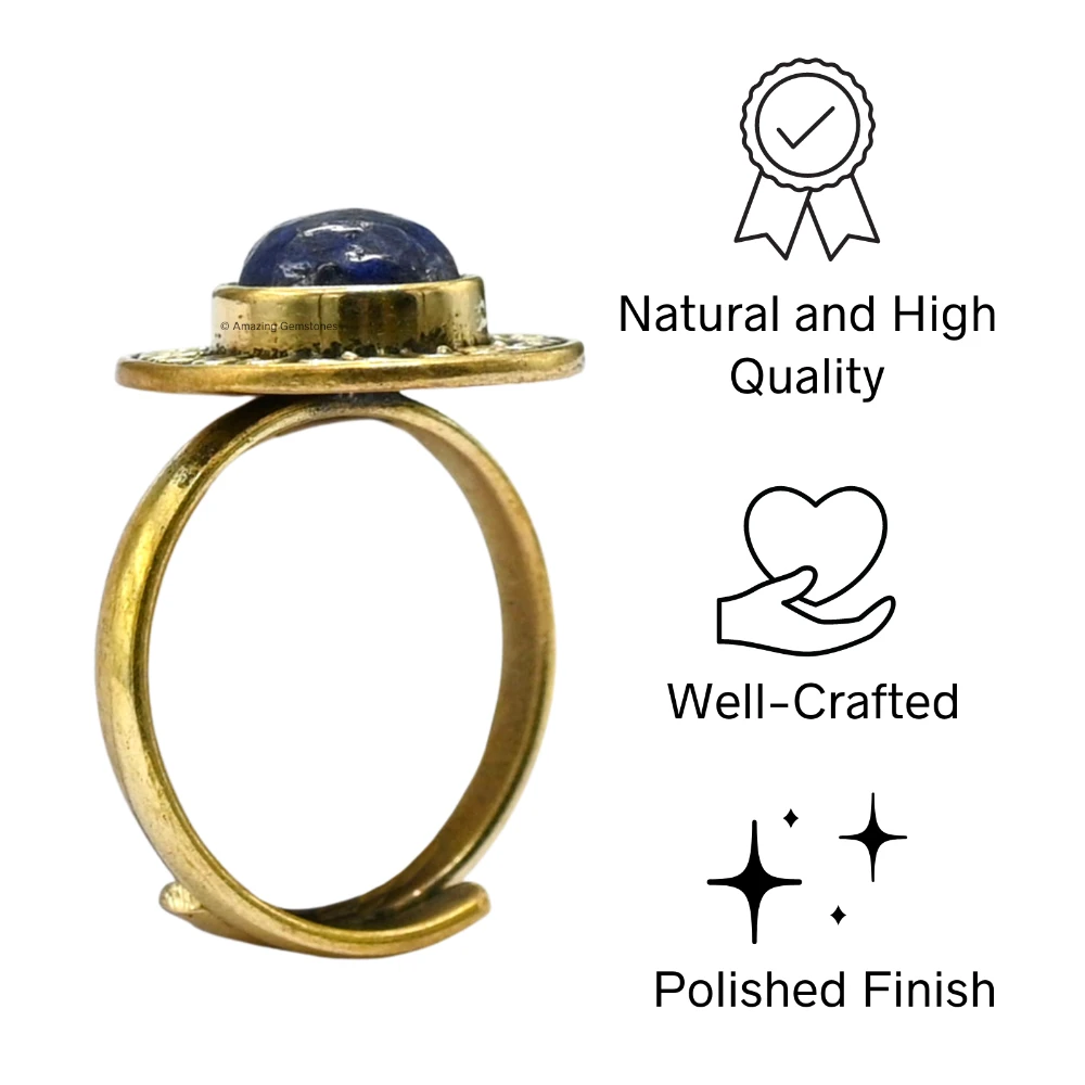 Lapis Lazuli Crystal Bead Ring (Gold)