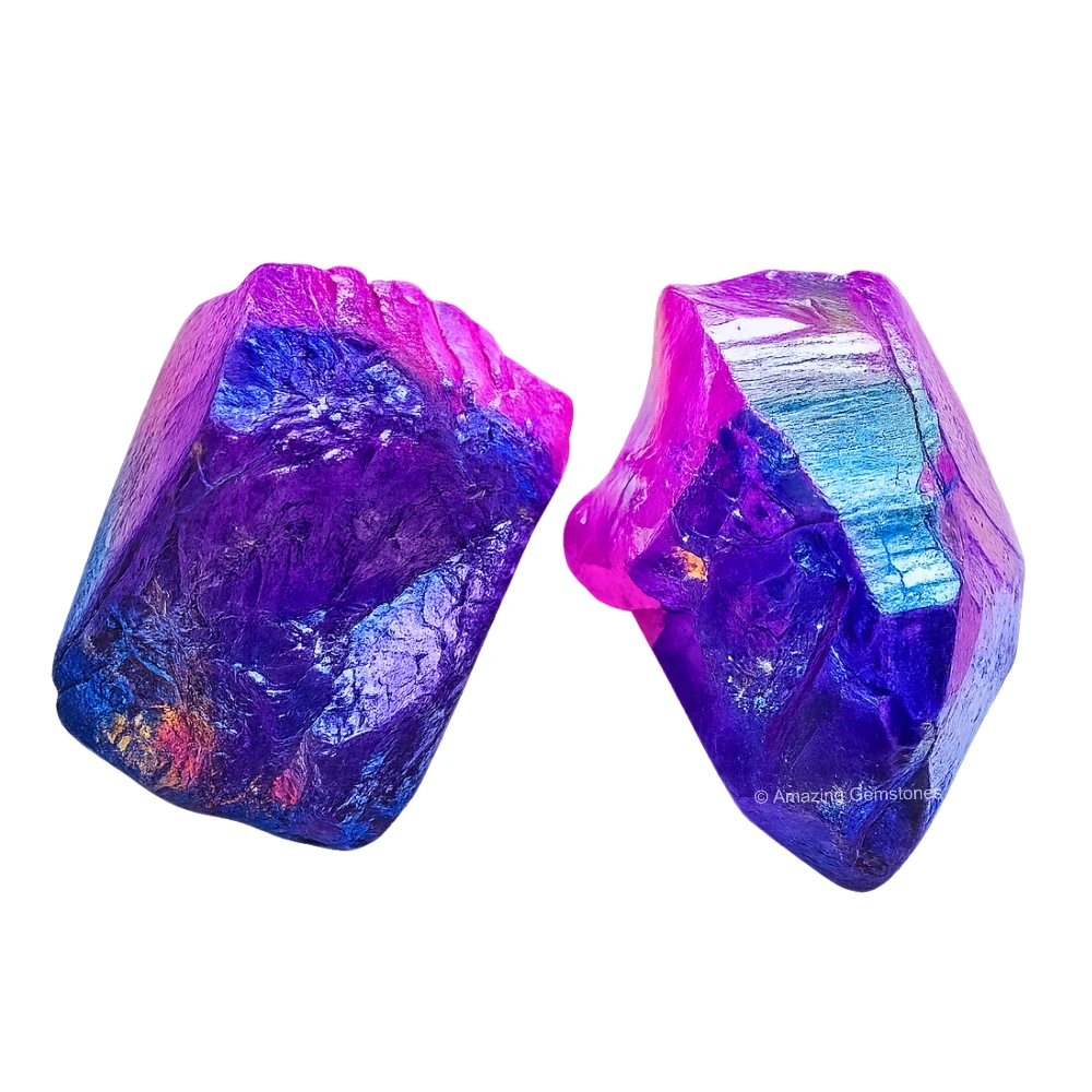 Rose-Tanzine Aura Quartz Raw Crystals (2 Pieces)