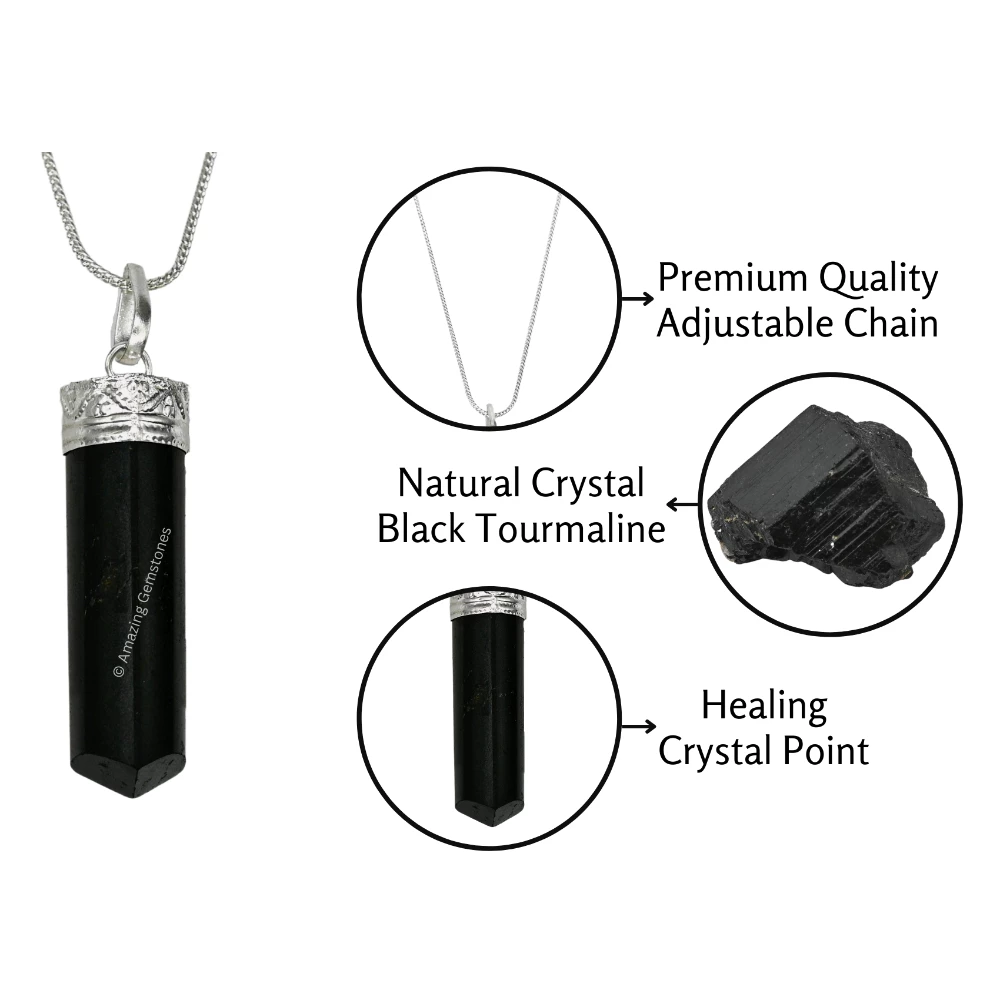 Black Tourmaline Necklace - Pencil Point (Silver)