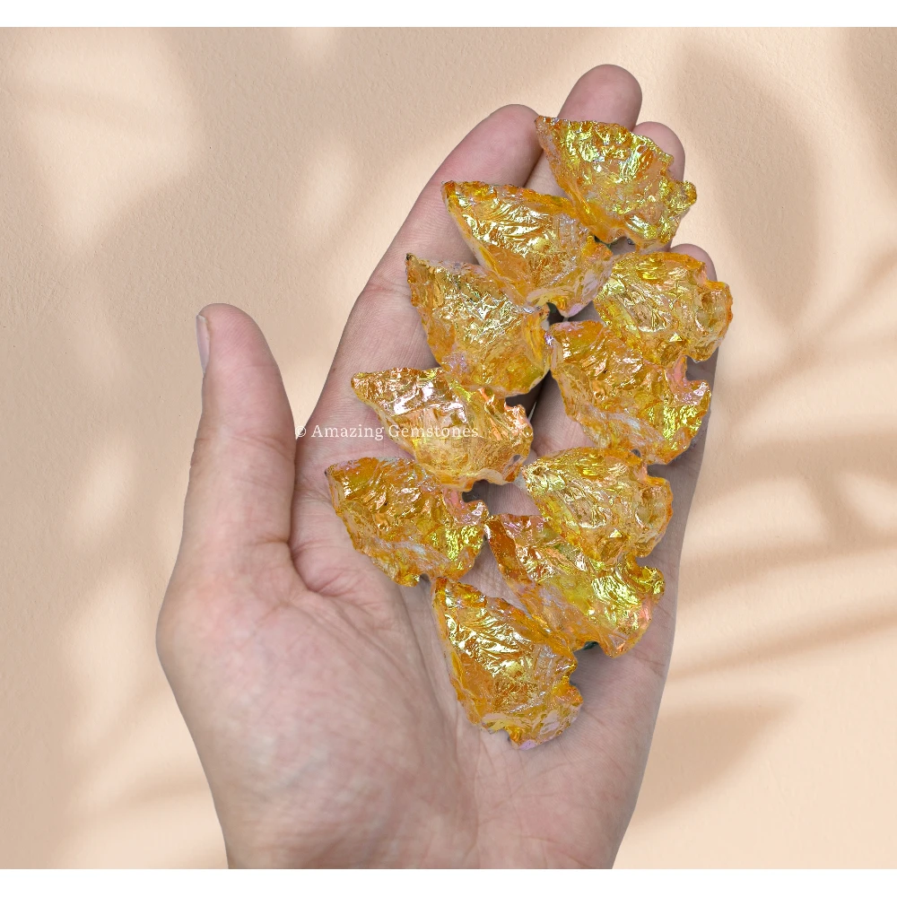 Yellow Aura Quartz Crystal Arrowhead - 1" to 1.5" (3 Pieces)