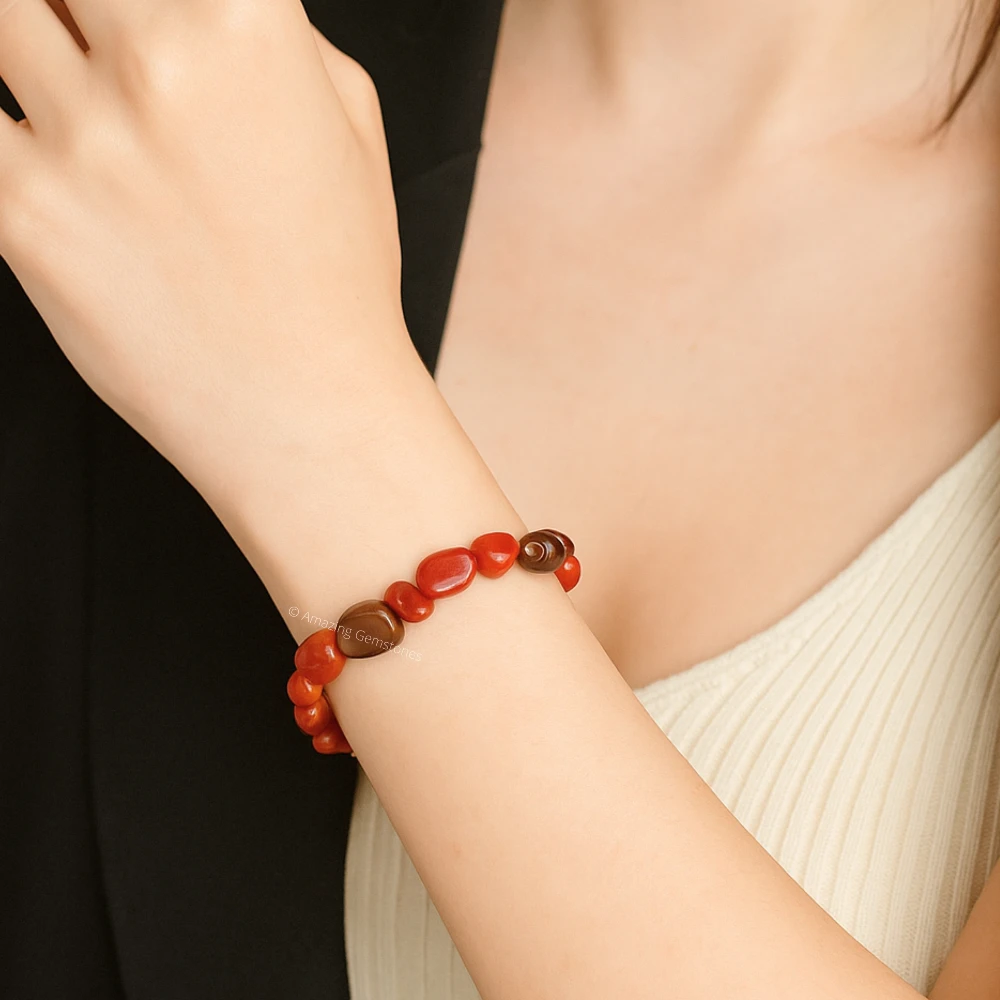 Red Jasper Tumbled Stone Bracelet (Stretchable)