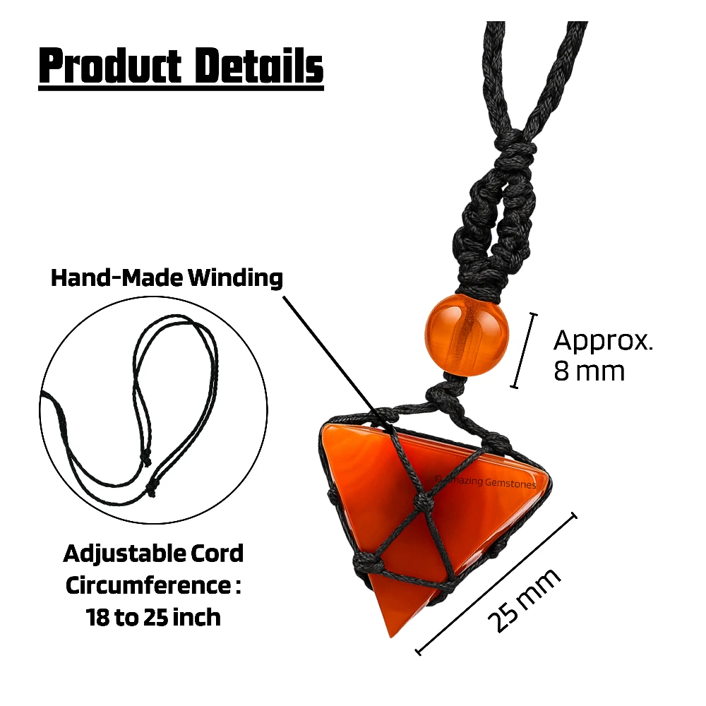 Carnelian Pyramid Pendant Necklace (Macrame)
