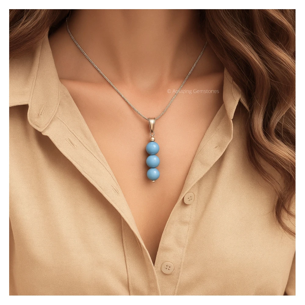 Angelite Bead Pendant (Silver)