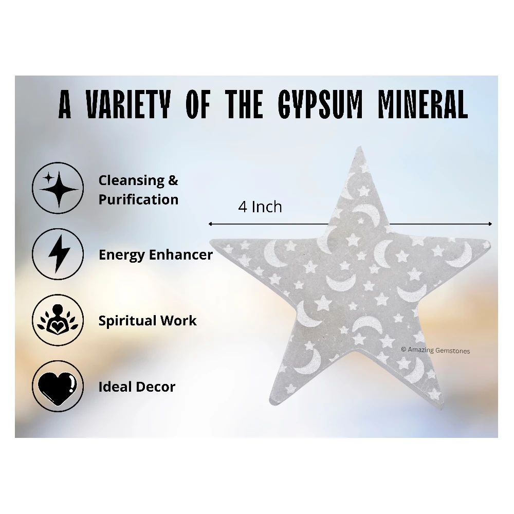 Selenite Star Charging Plate with Crescent Moon & Star (4 Inch)
