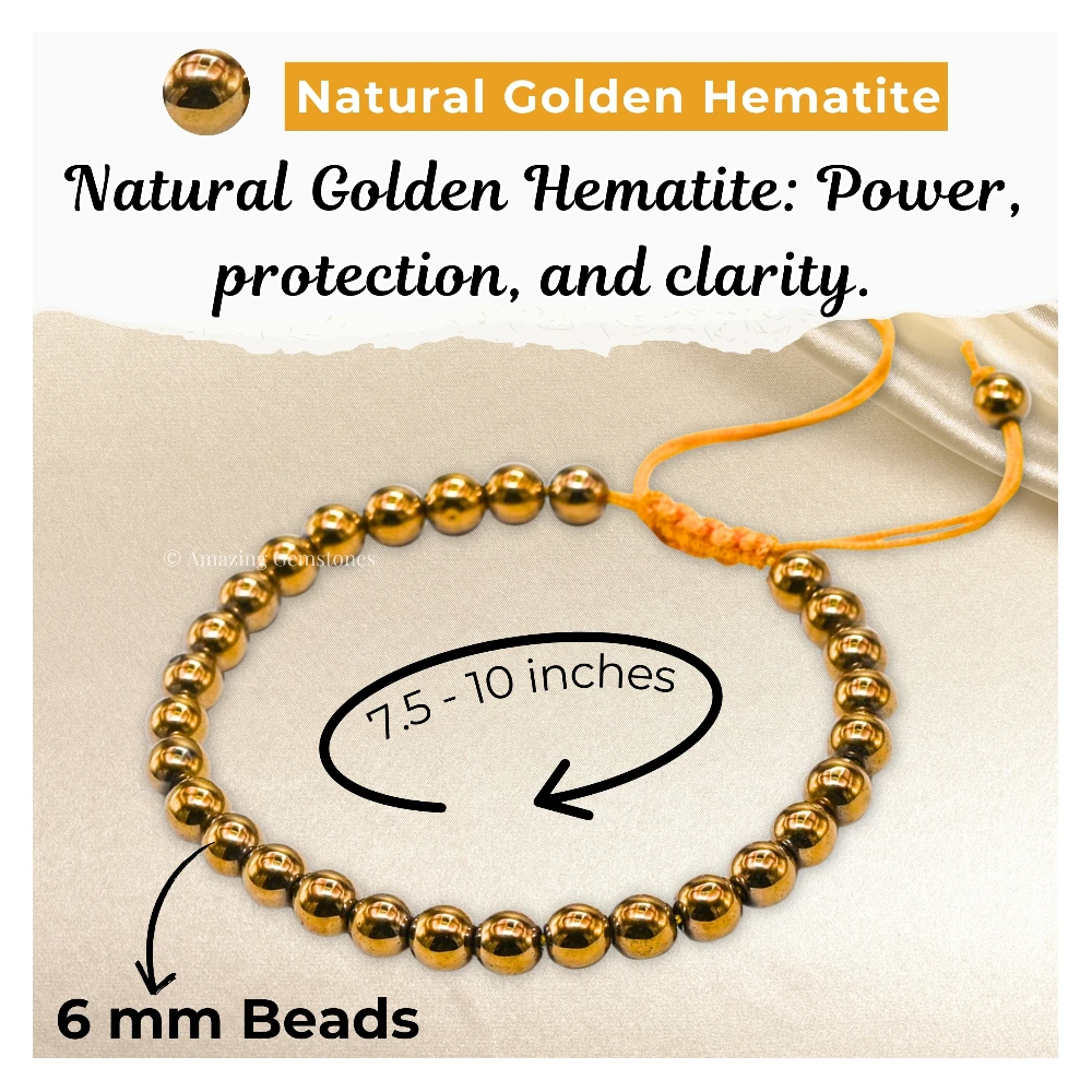 Golden Hematite Healing Crystal Bracelets - 6mm Beads (Adjustable)