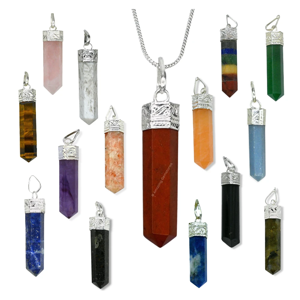 Set of 11 Crystal Pencil Point Pendant Necklace