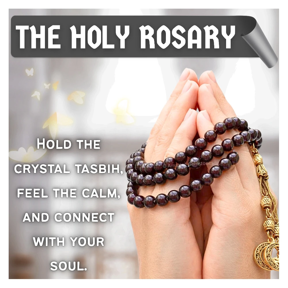 Garnet Crystal Tasbeeh Sibha Prayer Beads (Gold)
