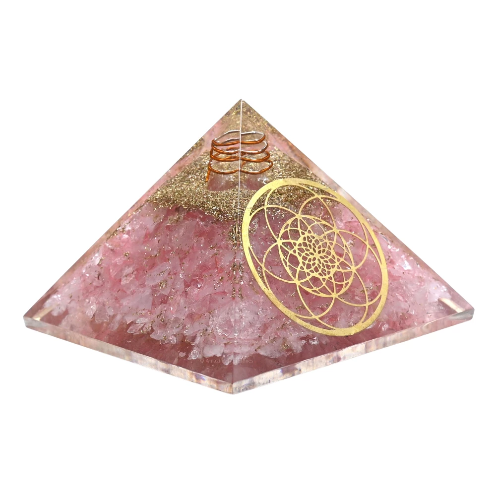 Rose Quartz Orgone Pyramid - Seed of Life