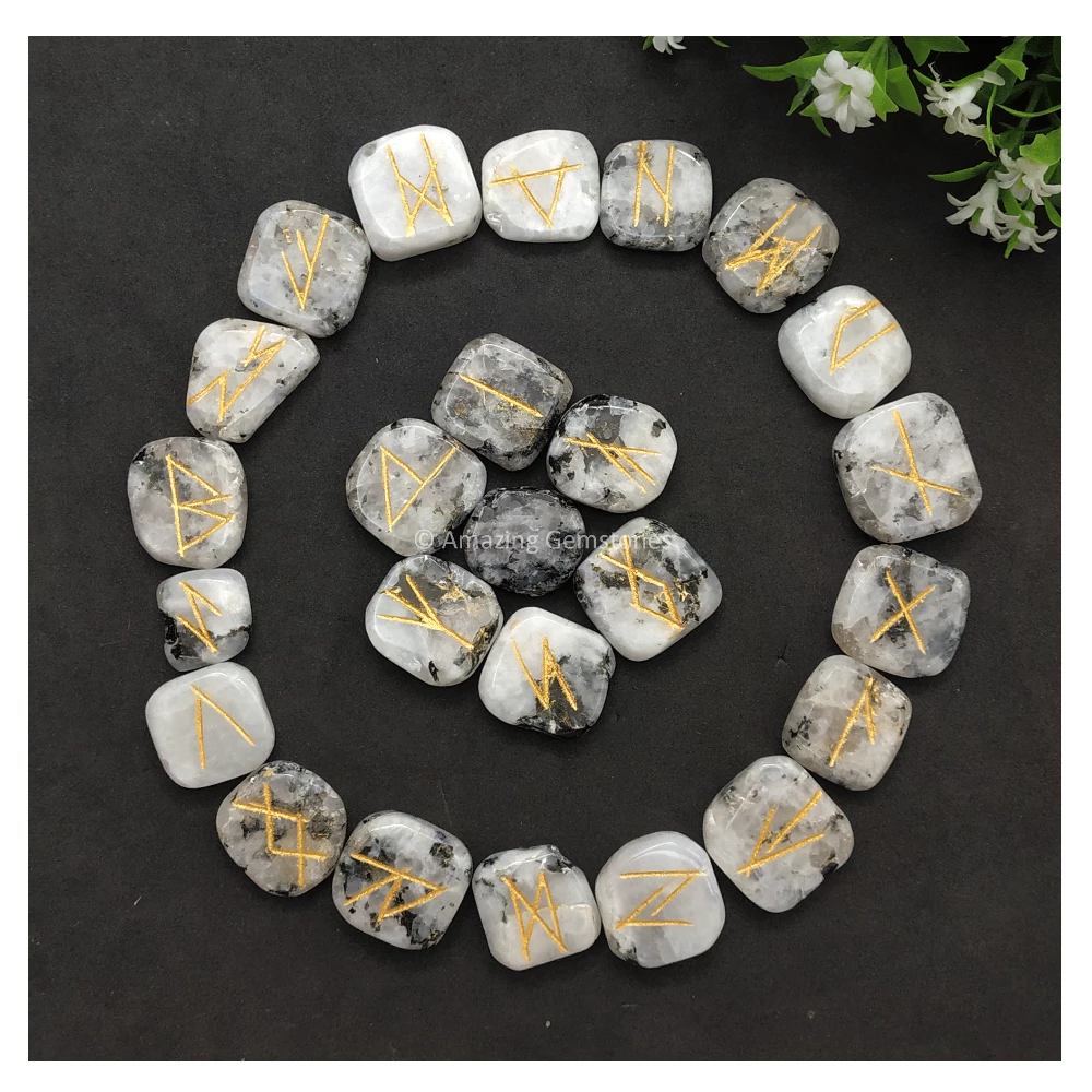 Rainbow Moonstone Rune Stones Set (Premium)