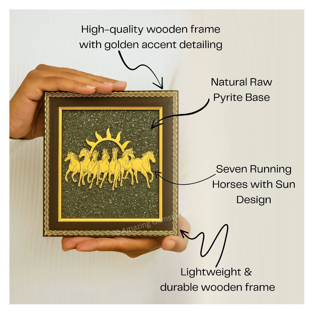 Authentic Pyrite Frame – Vastu Decor (7 Horses with Sun)