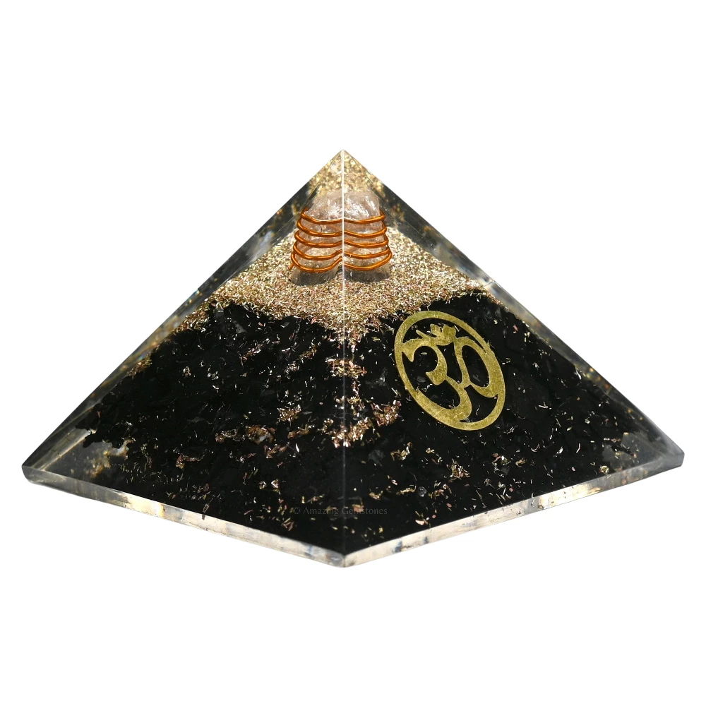 Black Tourmaline Orgone Pyramid - OM