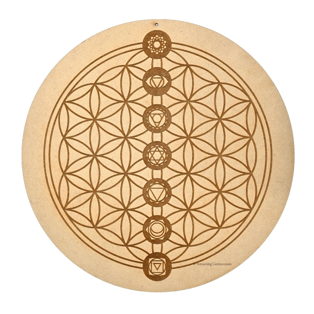 Wooden Crystal Grid Sacred Geometry - Chakra Flower of Life (12 Inch)