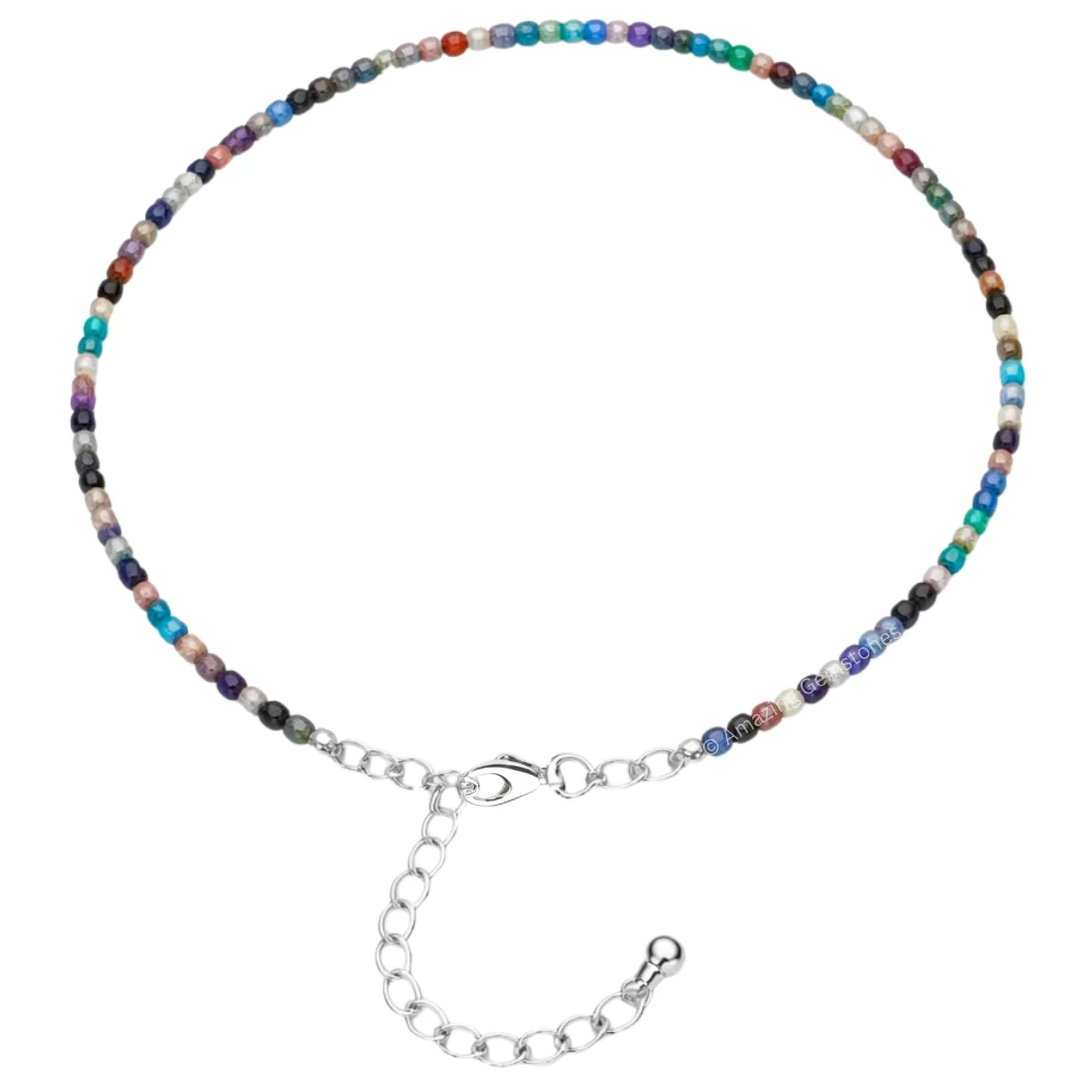 Mix Disco Crystal Anklet - 2mm Faceted Bead (Silver)