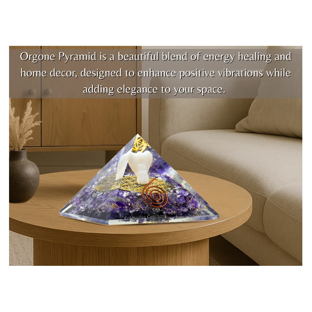 Amethyst Orgone Pyramid - Flower of Life with Angel