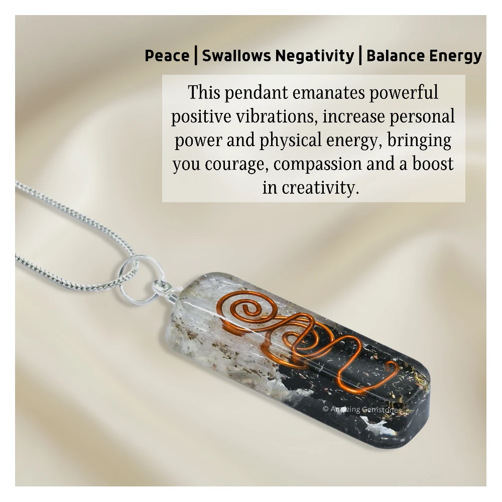 Black Tourmaline Selenite Crystal Orgone Pendant - Rectangle