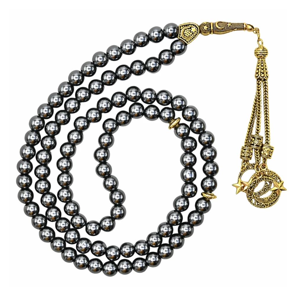 Hematite Crystal Tasbeeh Sibha Prayer Beads (Gold)
