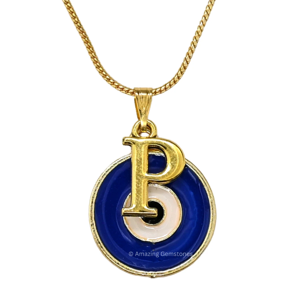 Evil Eye Pendant Necklace with P Initial