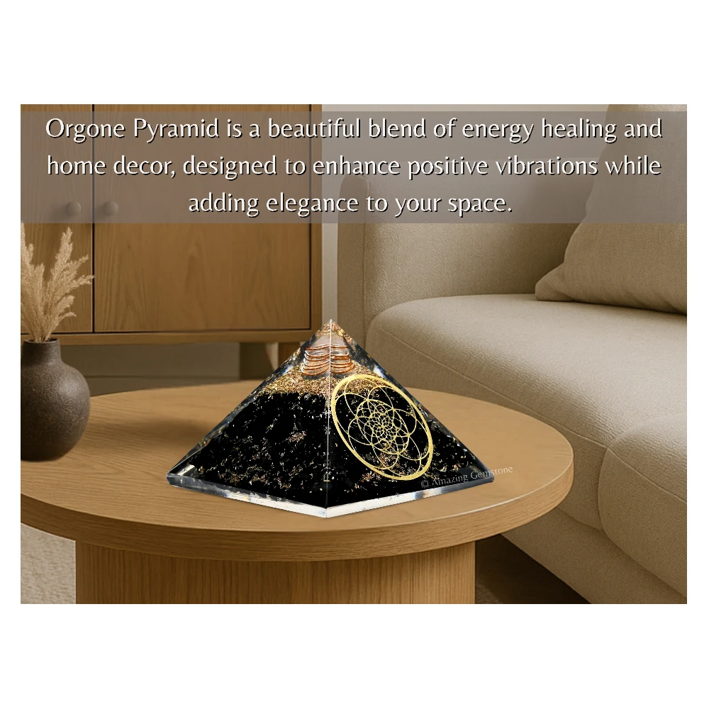 Black Tourmaline Orgone Pyramid - Seed of Life