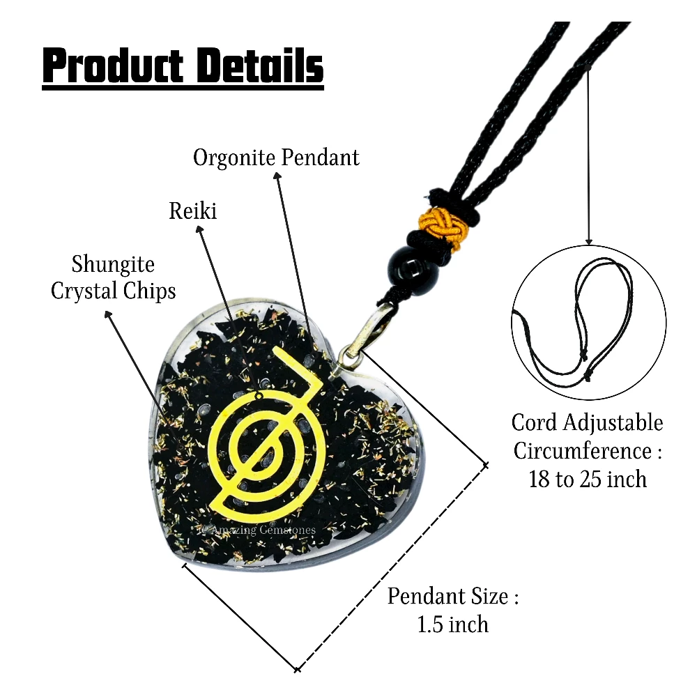 Shungite Necklace - Reiki (Heart)