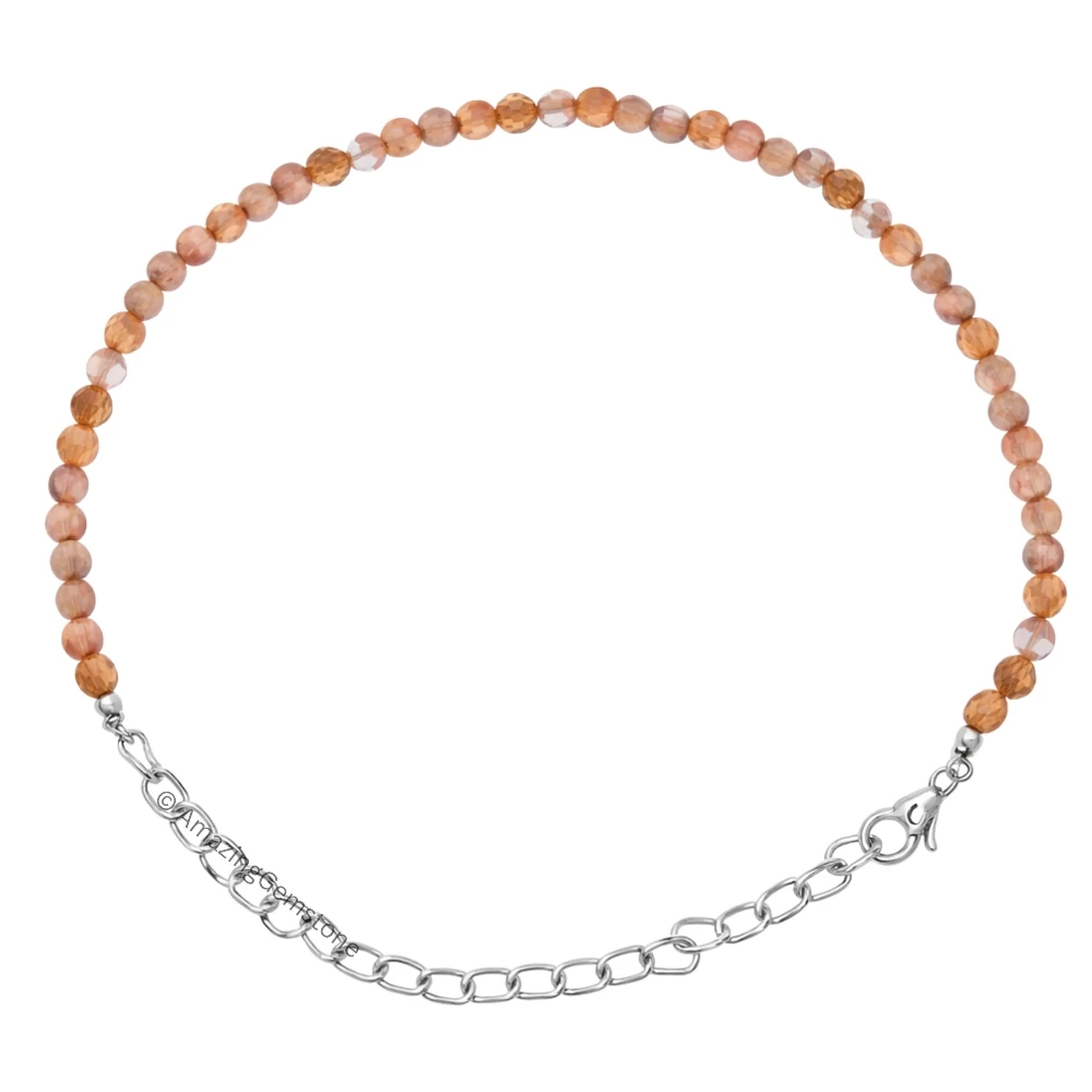 Golden Moonstone Crystal Bracelet - 2mm Faceted Bead (Silver)