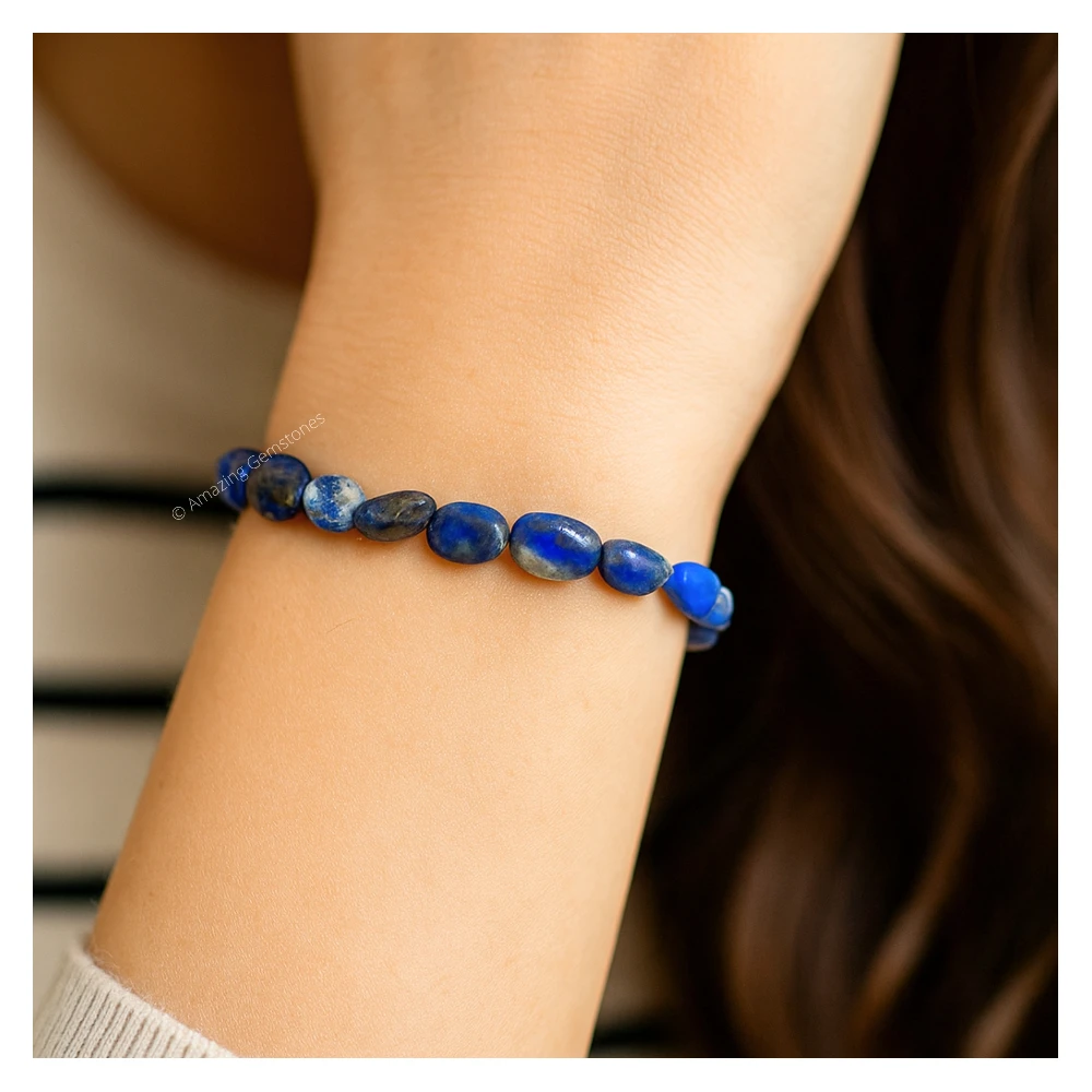 Lapis Lazuli Tumbled Stone Bracelet (Stretchable)