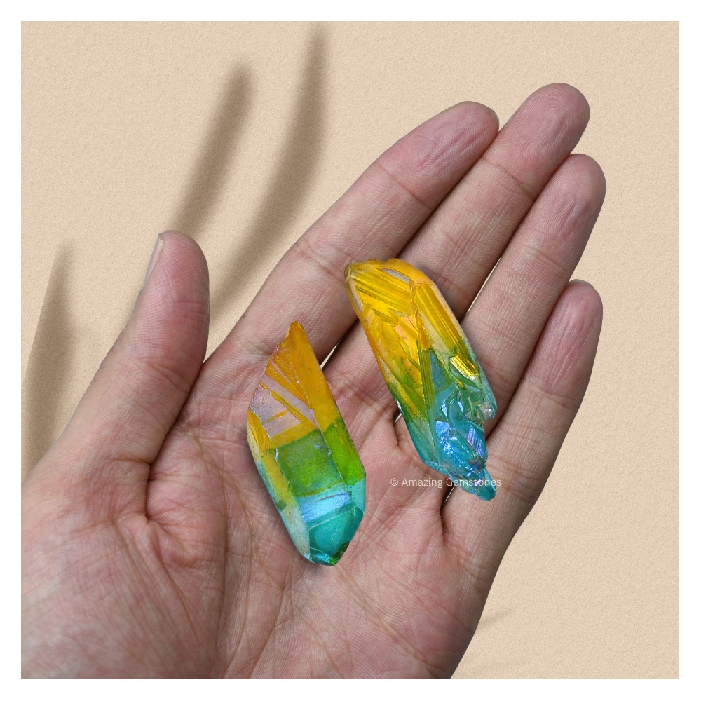 Aqua Apple Tangerine Aura Quartz Raw Crystal Points (1 LB)