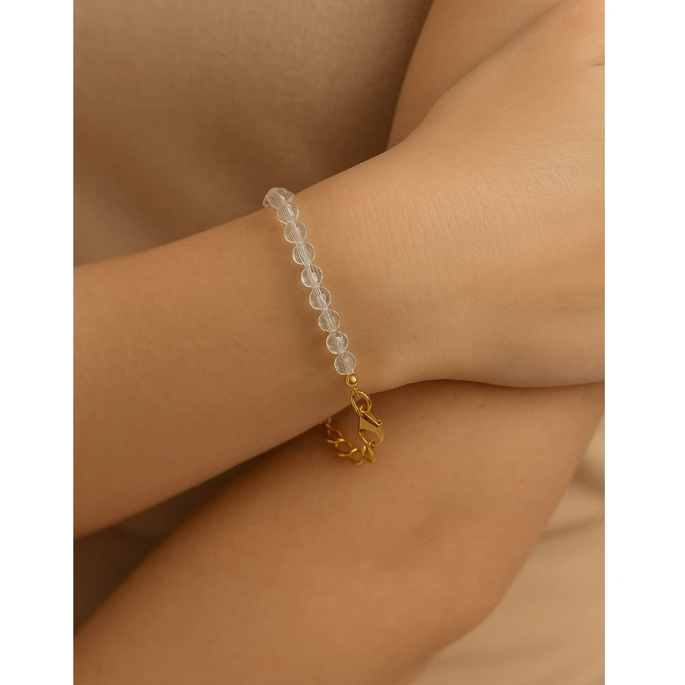 Clear Quartz Crystal Bracelet - 2mm Faceted Bead (Gold)