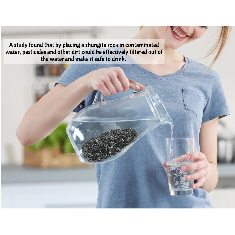 Shungite Raw Chips Stones for Water Purification - Polished 4 to 10mm (1/2 lb)